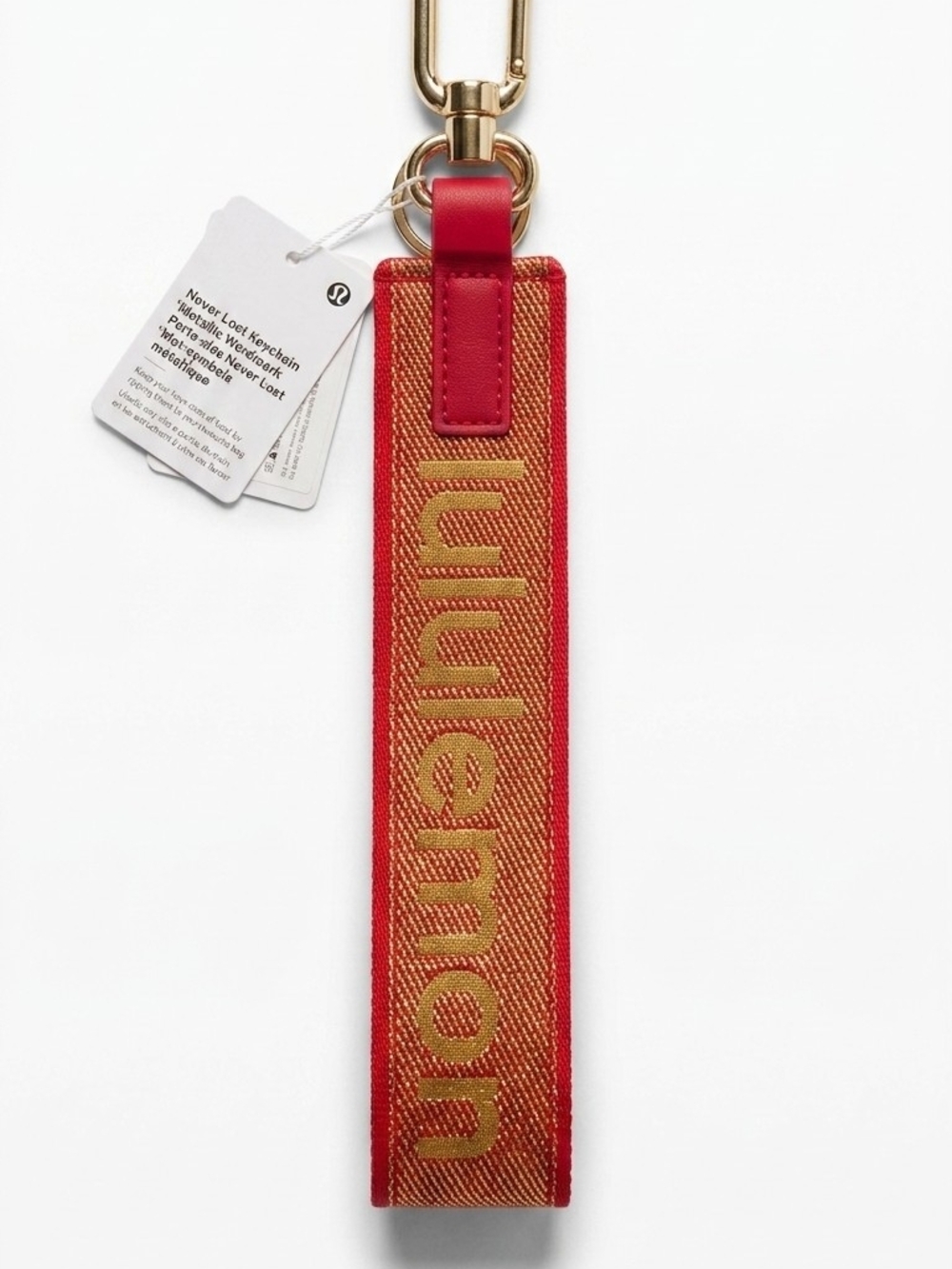 lululemon Lunar New Year Never Lost Red and Gold Logo Key Fob Strap